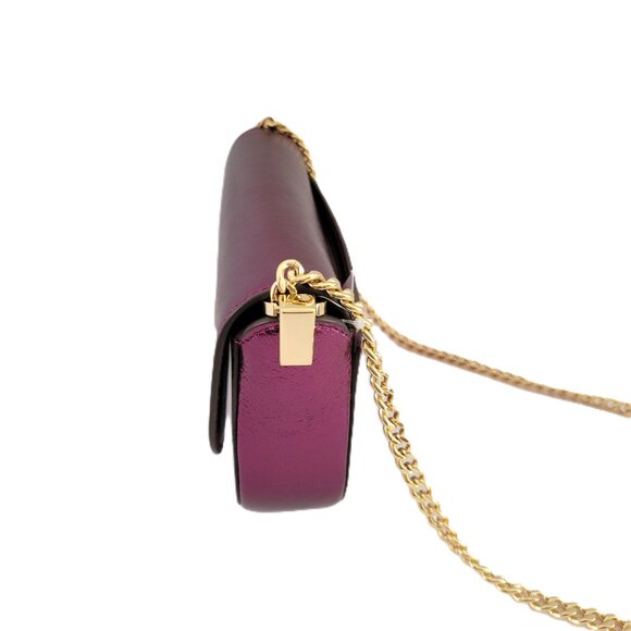 Kate Spade KI955 Krista Metallic Leather Flap Crossbody Handbag Dark Raspberry - Picture 3 of 6